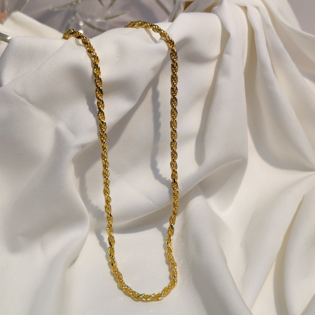 925 Sterling Silver gold plated twisted necklace for layering. 