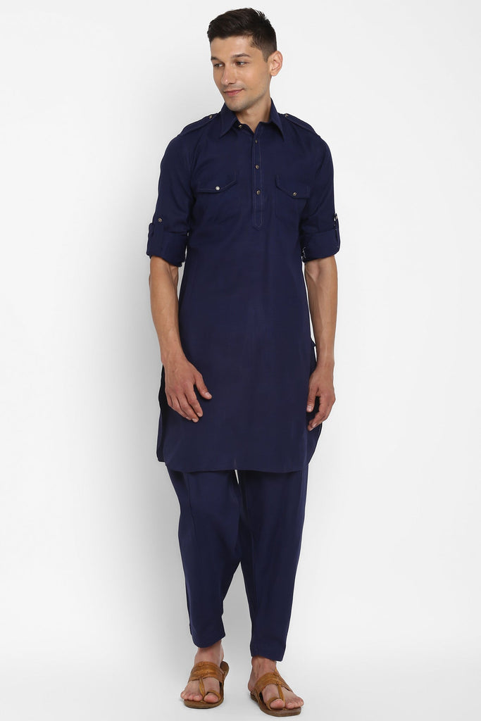 Zafar Navy Blue Pathani Set - Wardrob