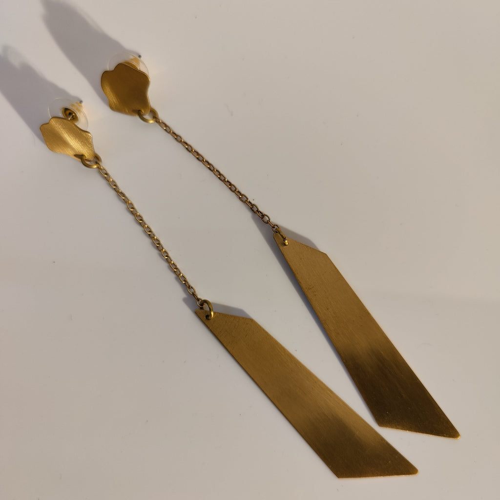 Gold plated brass long dangling earrings