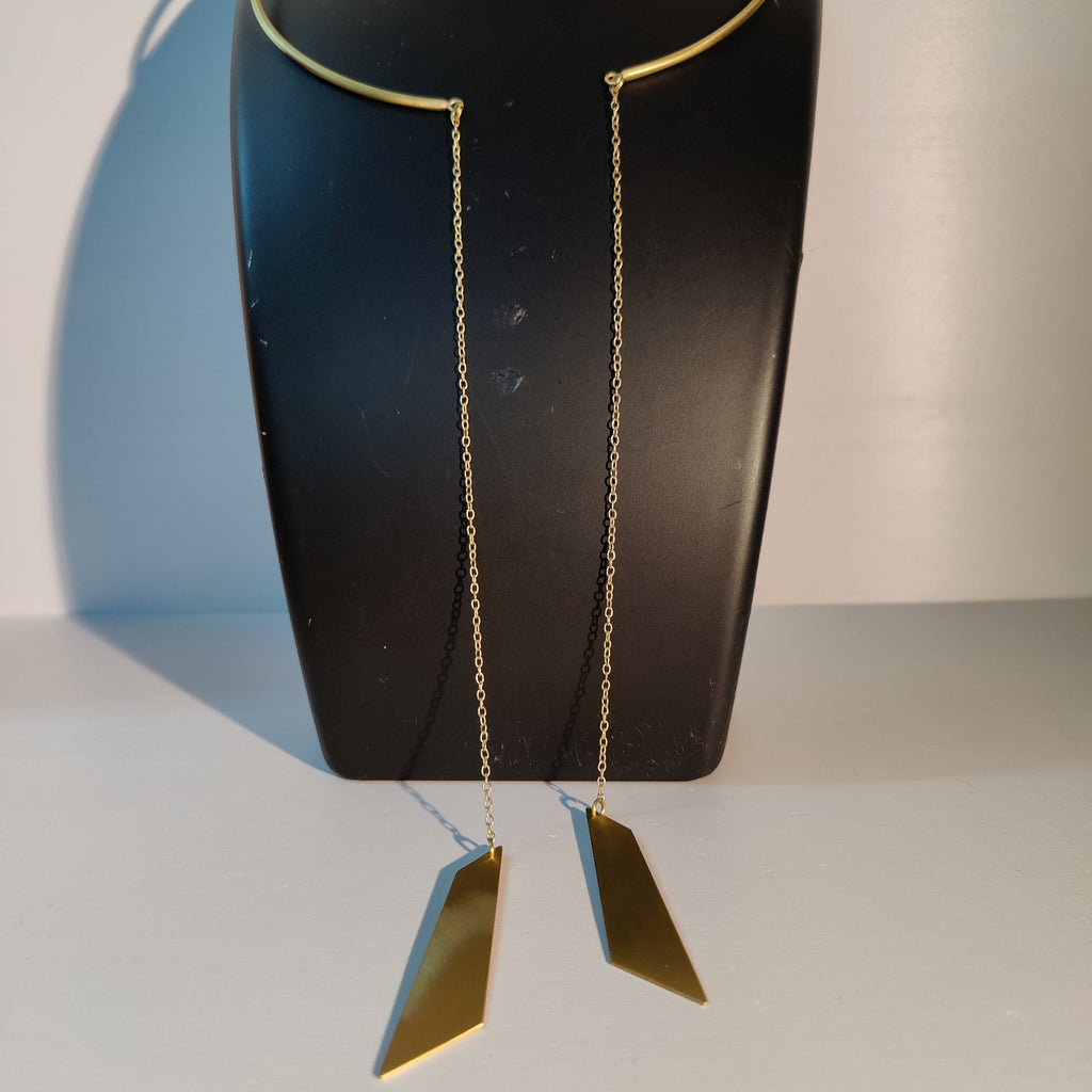 Handmade brass gold plated long necklace. 