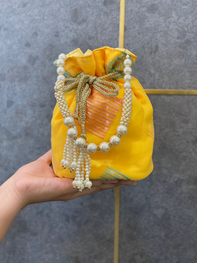 Deep Yellow Organza Potli - Wardrob