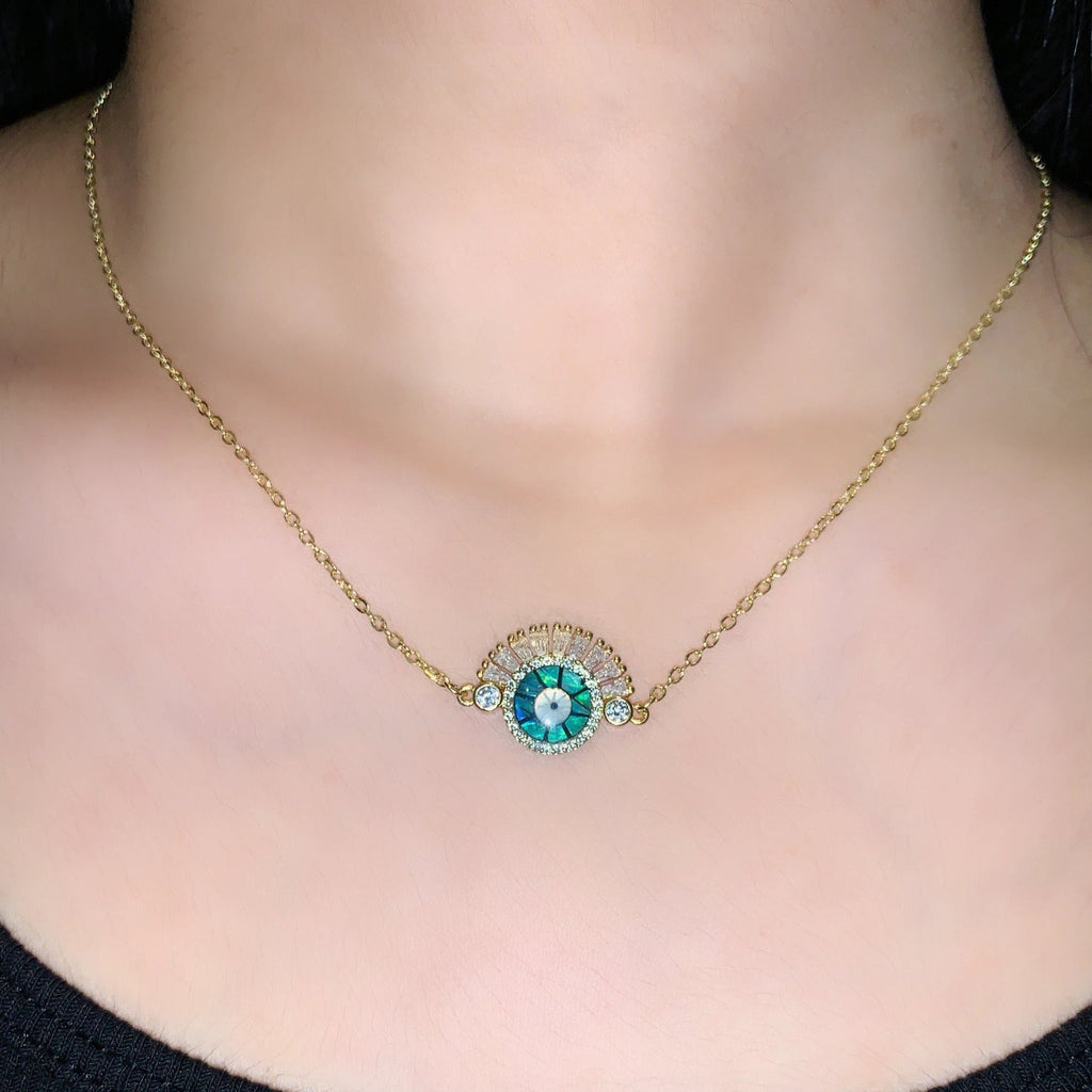 Green Flower Evil Eye necklace - Wardrob
