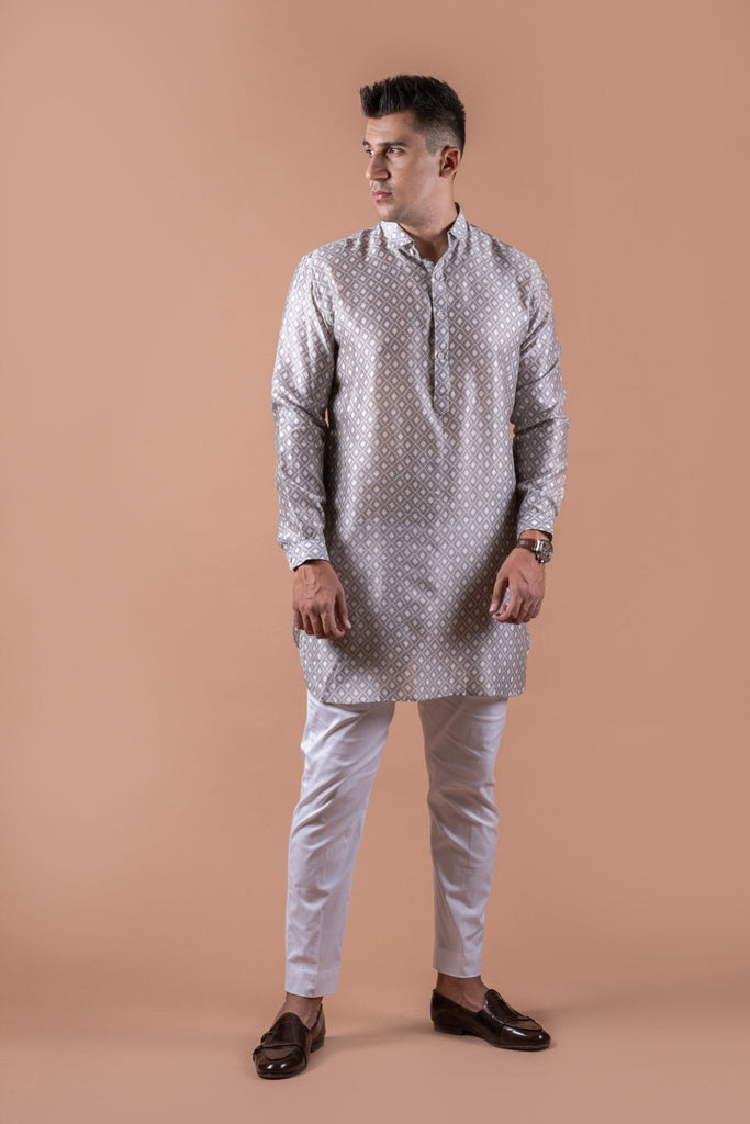 Grey White Self Chanderi Kurta Set - Wardrob