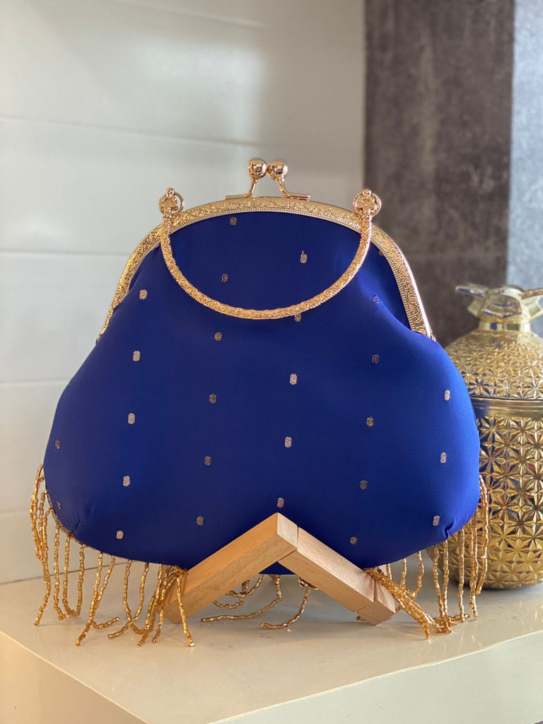 Regal Blue Vintage Handbag With Tassel Latkan - Wardrob