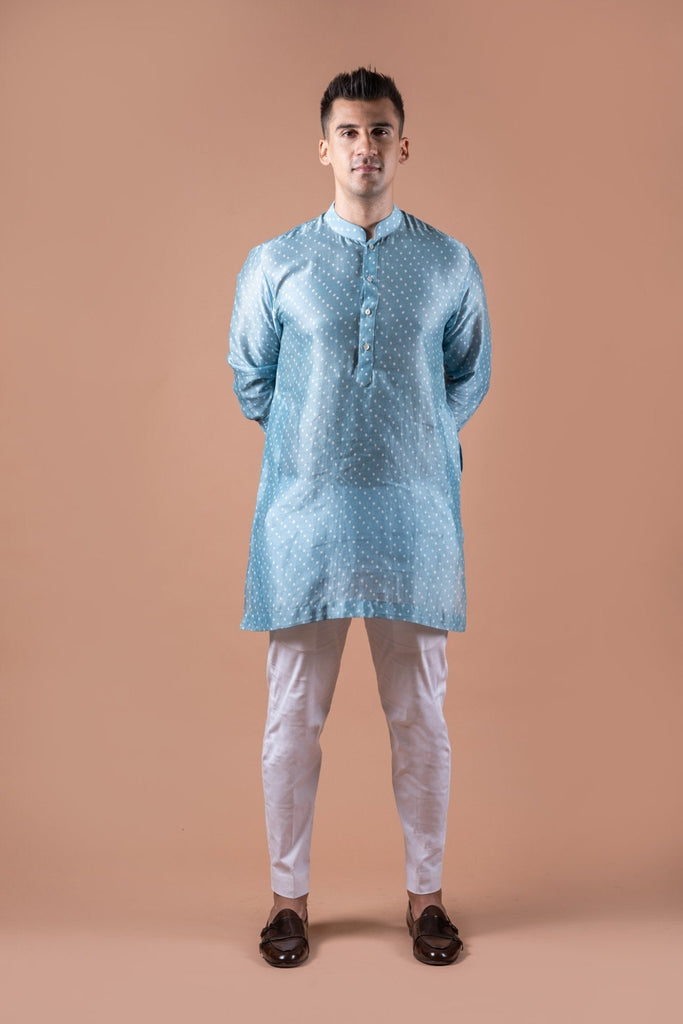 Sky Blue Bandhani Chanderi Kurta Set - Wardrob