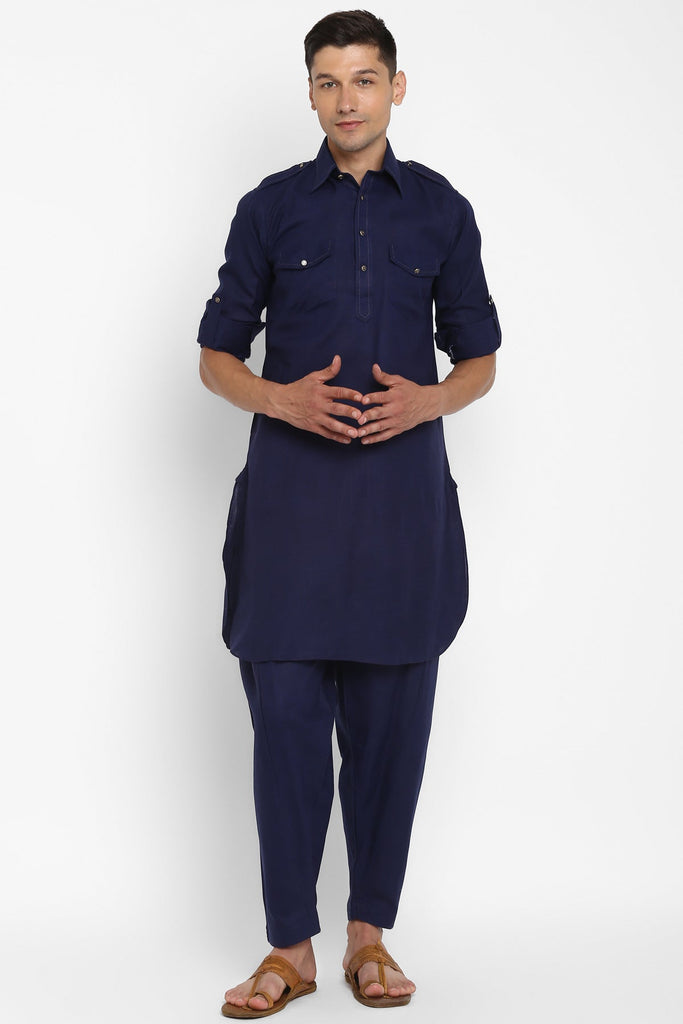 Zafar Navy Blue Pathani Set - Wardrob