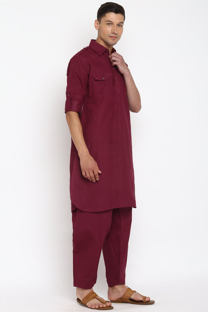 Zeeshan Deep Red Pathani Set - Wardrob