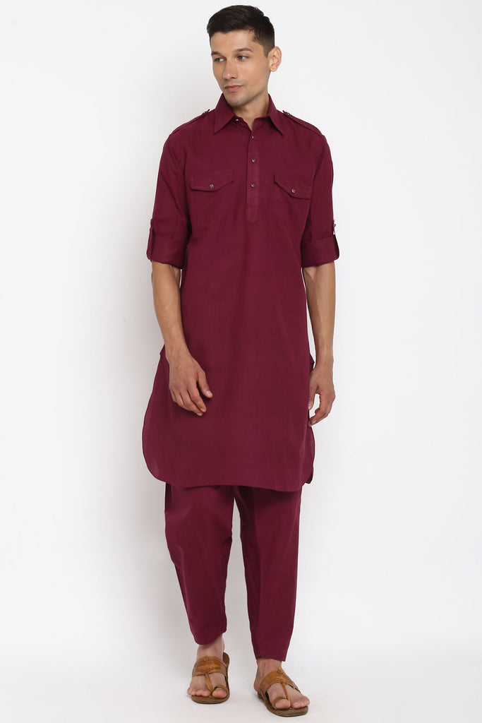 Zeeshan Deep Red Pathani Set - Wardrob